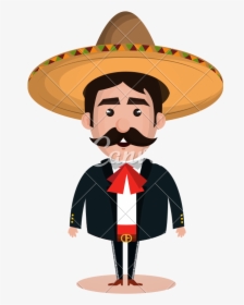 Mexican Wearing Sombrero Character - Sombrero Mariachi Vector, HD Png Download, Free Download