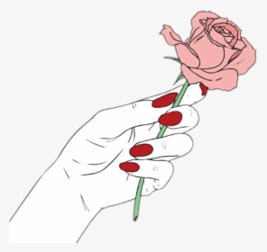Clip Art Flower Outline Tumblr - Hand Holding Rose Drawing, HD Png Download, Free Download