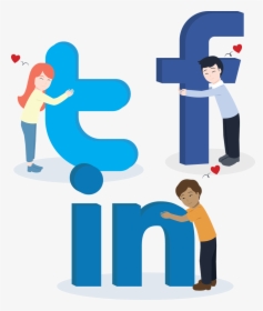 Cartoon People Hugging Social Media Logos - Cartoon Social Media Lovos, HD Png Download, Free Download