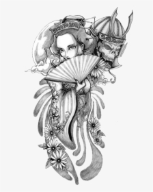 Tattoo Geisha Samurai Drawing - Japanese Samurai Tattoo Design, HD Png Download, Free Download