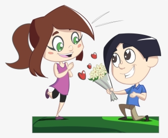 Art,child,girl - Boy Giving Flowers To Girl Cartoon, HD Png Download, Free Download