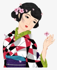 #girl #kimono #japanese #japan #flower #woman #retro - Japanese Woman Png, Transparent Png, Free Download
