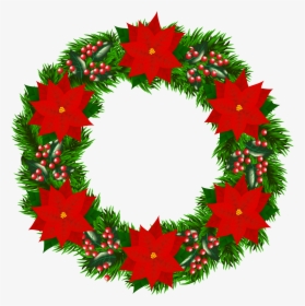 Christmas Wreath With Poinsettia Png Clipart Image - Christmas Poinsettia Wreath Clipart, Transparent Png, Free Download