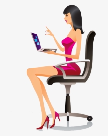 Office Girl Cartoon , Png Download - Cartoon Girl With Laptop, Transparent Png, Free Download