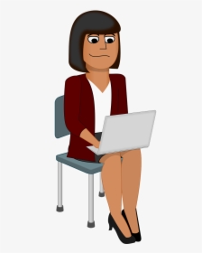 Woman Using Laptop Cartoon, HD Png Download, Free Download