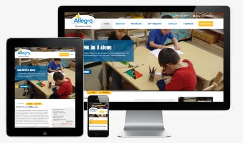 Allegro Montessori School Displayed On Imac, Ipad, - Website Redesign Print Announcement, HD Png Download, Free Download