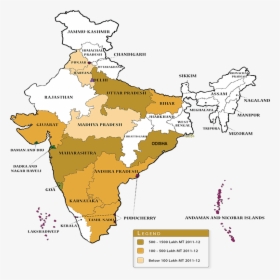 Sugarcane Cultivation In India Map - Major Producer Of Wheat In India, HD Png Download, Free Download