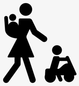 Mother With Baby On Her Back And Other Child On A Car, HD Png Download, Free Download