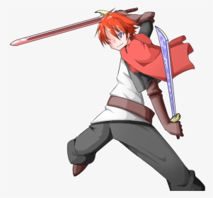 Red Hair Boy Dual Sword By Edelritter0519 - Anime Boy Red Hair Sword, HD Png Download, Free Download