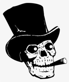 Skull, Top Hat, Silhouette, Black, Artwork, Cartoon - Skull With Hat Transparent, HD Png Download, Free Download