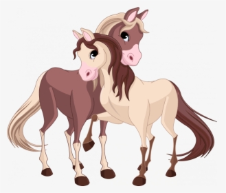 Cute Cartoon Horses - Two Horses Clipart, HD Png Download, Free Download