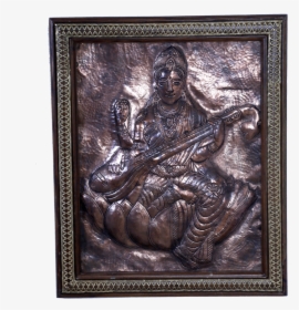 Buy Copper Art Vastu Maa Saraswati With Wooden Frame - Carving, HD Png Download, Free Download