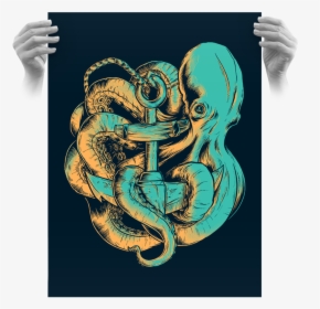 Aquatic Aid Octopus Screen Print By Seventh - Screen Print Horror Movie, HD Png Download, Free Download