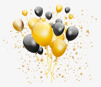 Gold And Black Balloons, Confetti, Balloons, Party - Illustration, HD Png Download, Free Download
