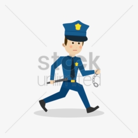 Policeman On Carrying Handcuffs And Baton Vector - Police With Handcuff Cartoon Png, Transparent Png, Free Download