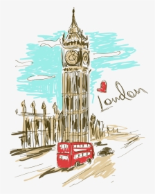 Ben Clock Paris Big Painted Vector Tower Clipart - London Color Sketch, HD Png Download, Free Download