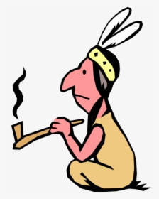 Vector Illustration Of Native American Indigenous People - Native American With Peace Pipe Cartoon, HD Png Download, Free Download