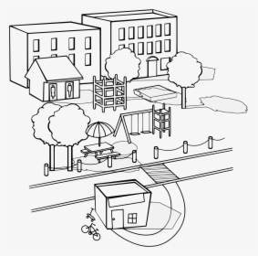 Neighborhood With Various Buildings Clip Arts - My Neighborhood Black And White, HD Png Download, Free Download