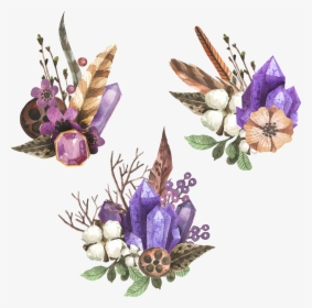 Watercolor Painting Gemstone Spotify - Watercolor Flowers And Crystals, HD Png Download, Free Download