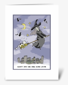 Cat Gets Flying Lessons At Halloween Greeting Card - Cartoon, HD Png Download, Free Download
