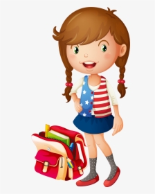 School Bag Illustration - Girl With School Bag, HD Png Download, Free Download