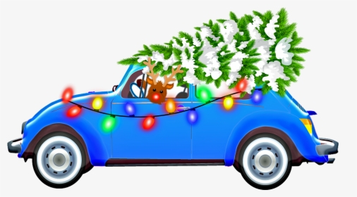 Tree, Christmas, Rudolph , Reindeer, Ligths, Blue Car - Christmas Car Png, Transparent Png, Free Download