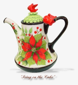 Ceramic, Poinsetta, Teapot, 6 Cup - Teapot, HD Png Download, Free Download
