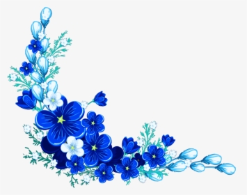 Digital Flower Frame Blue Flower Border - Transparent Background Floral Border, HD Png Download, Free Download