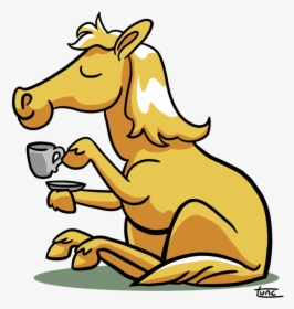 Horse Drinking Coffee By Kittyninjafish D5dndxu - Horse Drinking Coffee Cartoon, HD Png Download, Free Download