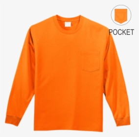 Safety Orange Pocket Long Sleeve T Shirt Front, HD Png Download, Free Download