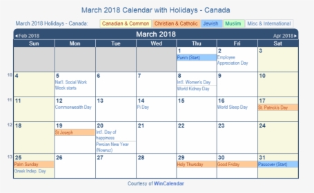 Transparent 2018 Calendar Png - Holidays In March 2019, Png Download, Free Download