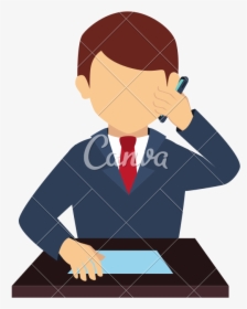 Man Phone Front Suit Tie Business Icon - Cartoon, HD Png Download, Free Download