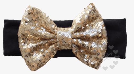 Black Headband With Gold Sequin Bow - Headband, HD Png Download, Free Download