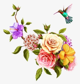 Transparent Watercolor Painting Flowers And Birds Transprent - Watercolor Flowers And Hummingbirds, HD Png Download, Free Download