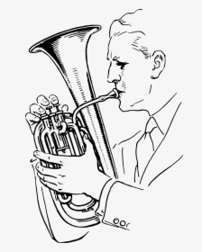 Man Playing Alto Horn Clip Arts - Playing Tuba Clipart Black And White, HD Png Download, Free Download