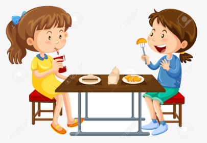 Eating Two Girls On Picnic Table Illustration Royalty - Girls Eating Clipart, HD Png Download, Free Download