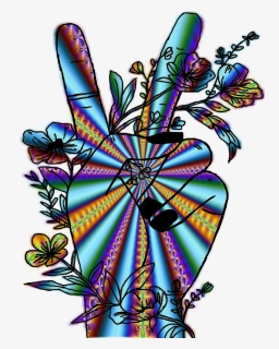 Peace Hippie Trippy Psychedelic Hand Signlanguage Peace - Trippy Peace Sign Hand, HD Png Download, Free Download