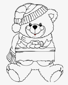 Bear Black And White Black Bear Clipart Black And White - Christmas Teddy Bear Coloring Page, HD Png Download, Free Download