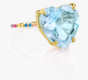 Blue Topaz And Rainbow Heart Ring - Diamond, HD Png Download, Free Download
