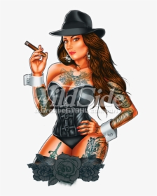 Pinup Girl Png - Gangster Pin Up Girl Tattoo, Transparent Png, Free Download