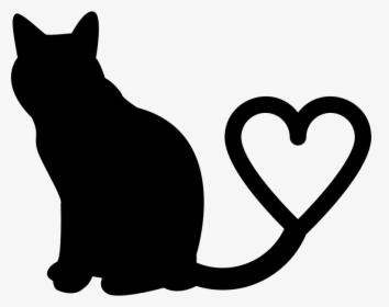 Clipart Heart Cat - Silhouette Cat Clip Art Black And White, HD Png Download, Free Download