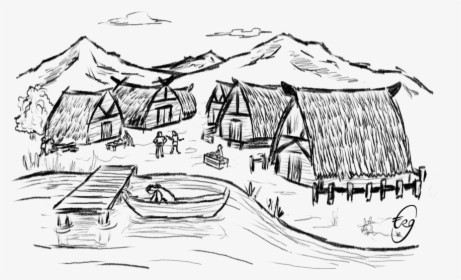 Small Viking Village Cartoon Black And White, HD Png Download, Free Download