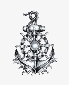 Collection Of Drawing High Quality Free - Anchor And Ship Wheel Tattoo, HD Png Download, Free Download