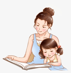 Hand Drawn Cartoon Mother Child Reading Decorative - รูป แม่ และ ลูก น้อย การ์ตูน, HD Png Download, Free Download