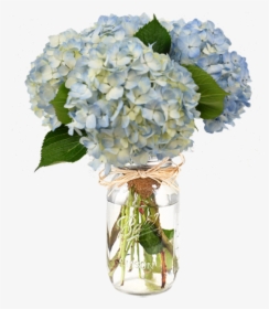 Blue Hydrangea Bouquet - Blue Hydrangeas In A Mason Jar, HD Png Download, Free Download