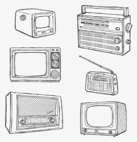 Television Hand Drawn Retro Tv - Tv And Radio Sketch, HD Png Download, Free Download