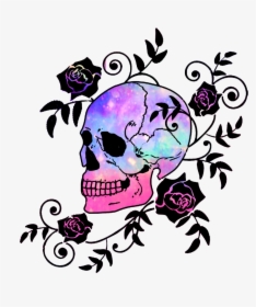 #freetoedit #galaxystars #pink #purple #black #skull - Easy Drawings Of Skulls And Roses, HD Png Download, Free Download