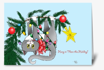 Christmas Tree Cat Greeting Card - Christmas Ornament, HD Png Download, Free Download