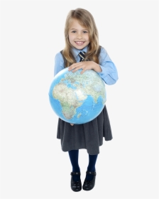 Young Girl Student Png Image - Child Holding Globe, Transparent Png, Free Download