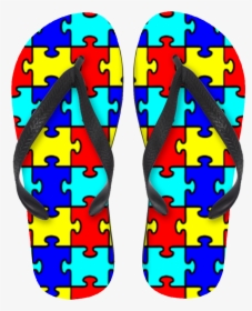 Colorful Puzzle Pieces Flip Flops - Flip Flop Puzzle, HD Png Download, Free Download